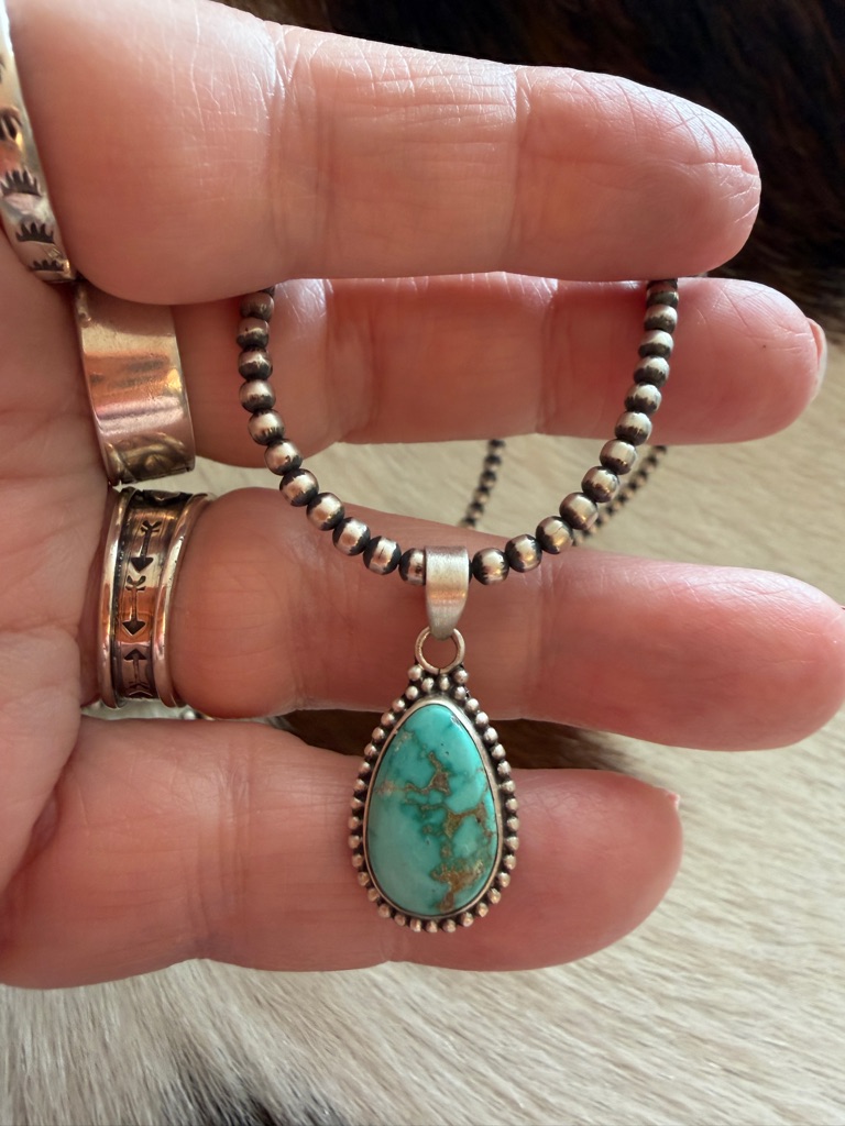 Lone Mountain Turquoise Navajo Style Pendant Matte Sterling Silver